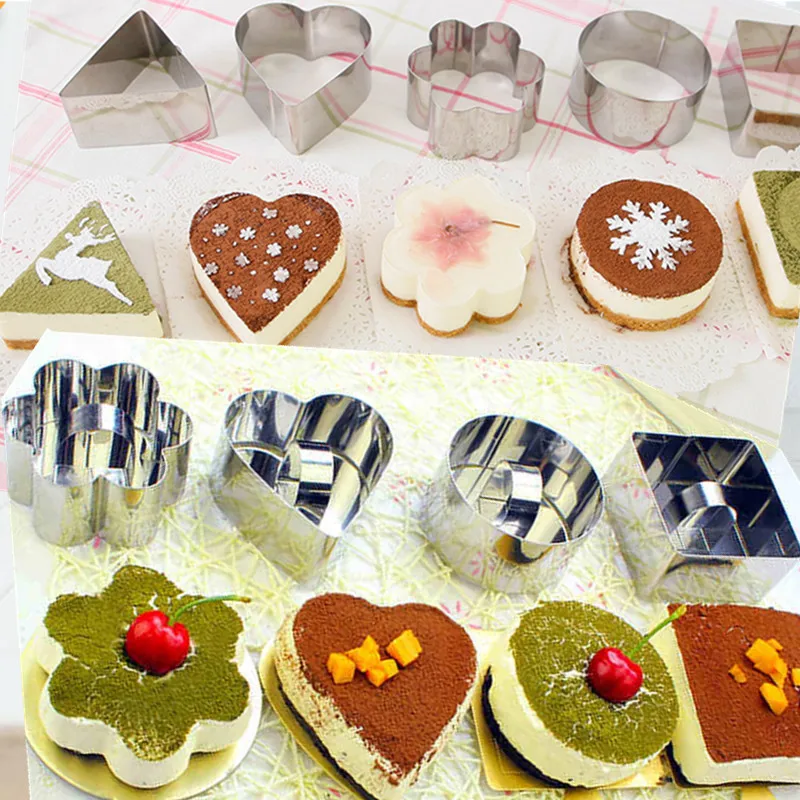 DIY 8cm Diameter Stainless Steel Cake Circle Cake Mold Mousse Rings With Pusher Cookie Sushi Cutter Mold For Children Lunch Box