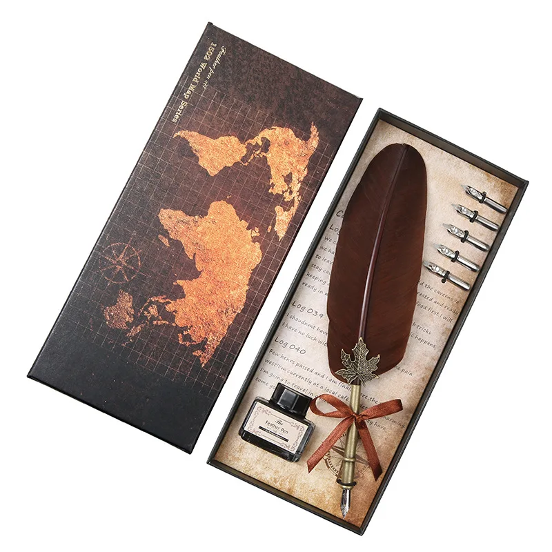 Yihuale Vintage Style Goose Feather Quill Pen with Penholder with Pen Point and Ink Set