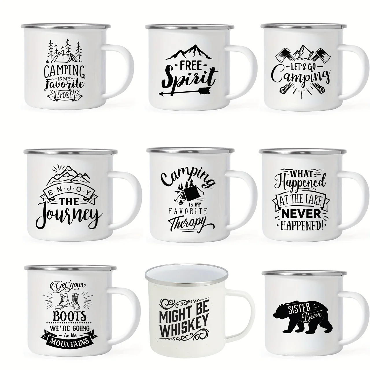 Custom Sublimation Enamel Mug Wholesale Logo Printable Blank Enamel Coffee Mug Cups with Stainless Steel Rim