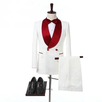 Italian Latest wedding suits for men white red Tuxedo for Wedding Party Men Suits set 3 pieces jacket vest pant