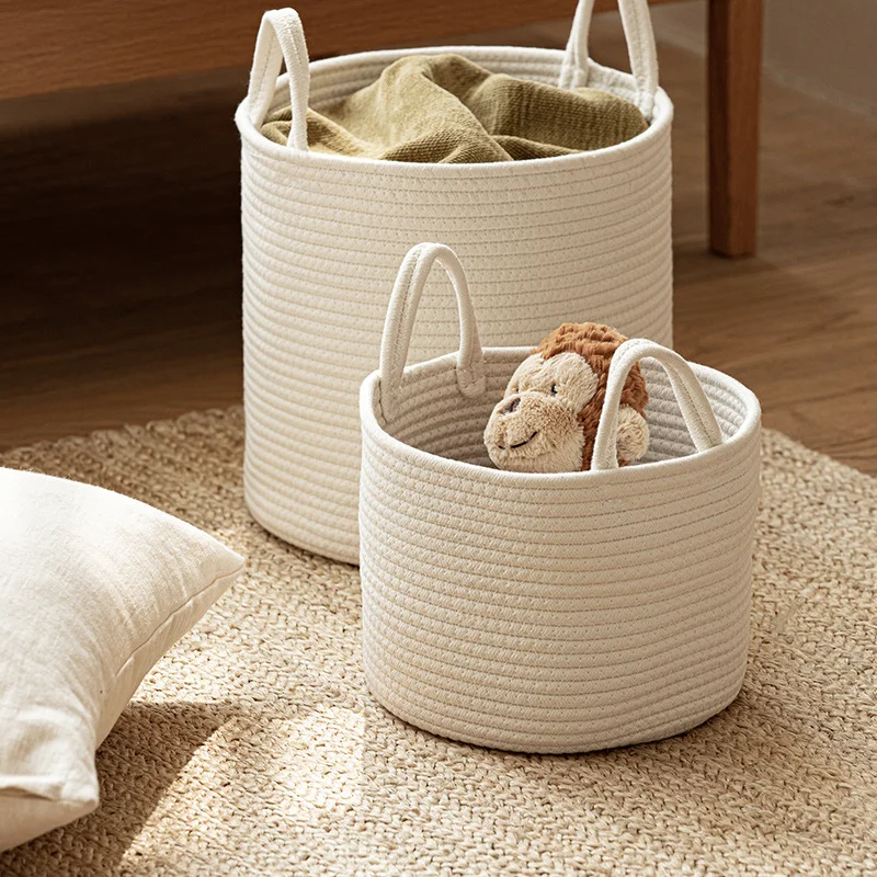 HUAYI Large Woven Cotton Rope Laundry Basket with Handles Decorative laundry Storage Basket