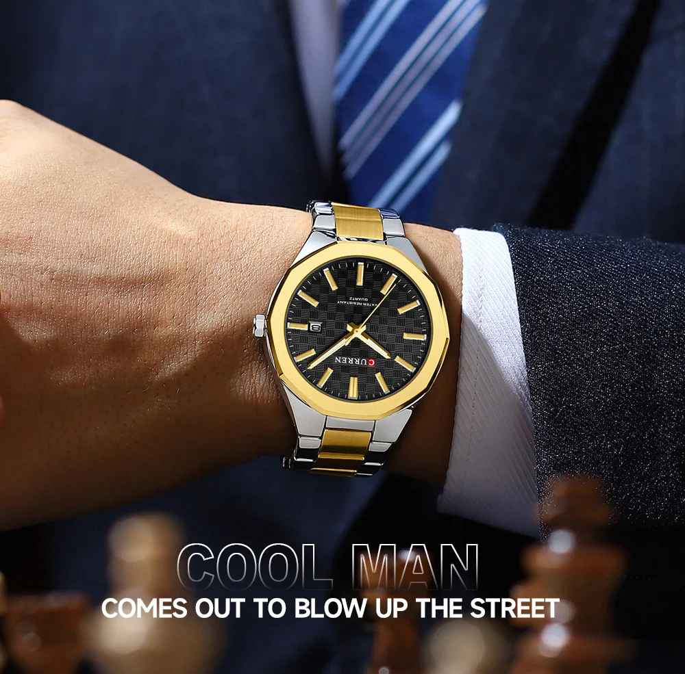 CURREN 8477 Business Luxury Men's Quartz Watch with Luminous Hands Stainless Steel Fashion Clock with Date Waterproof Wristwatch