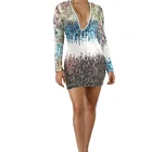 Dresses Lady Elegant Sexy Summer Party Prom Dresses Color Sequins DeepV Girls Contrasting Skirt