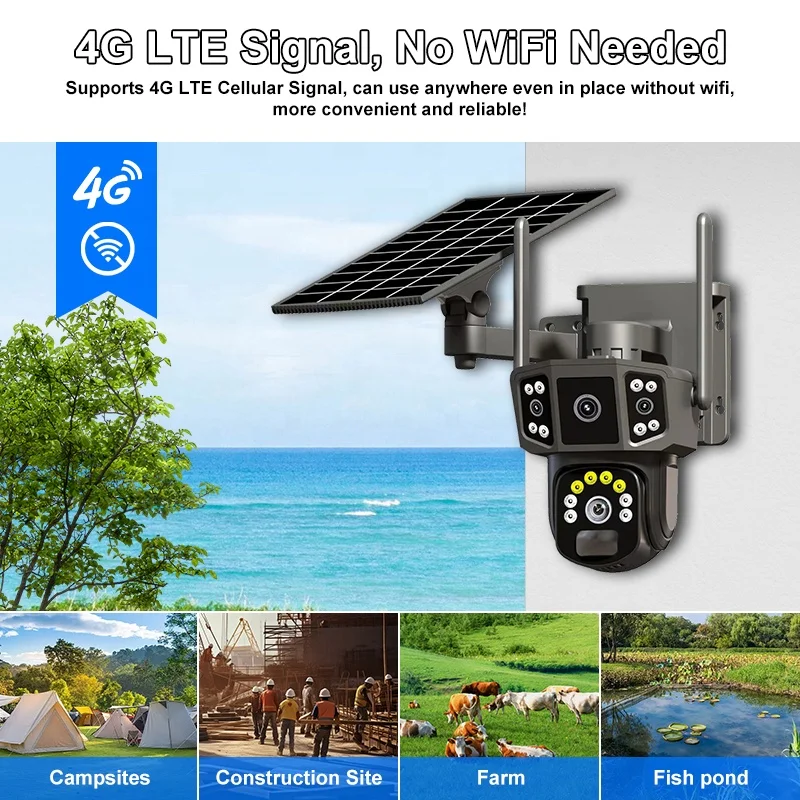 8mp Solar Ptz Camera 4g Low Power Ai Human Motion Tracking Outdoor Waterproof Ip Home Security Camera System Wireless Cctv