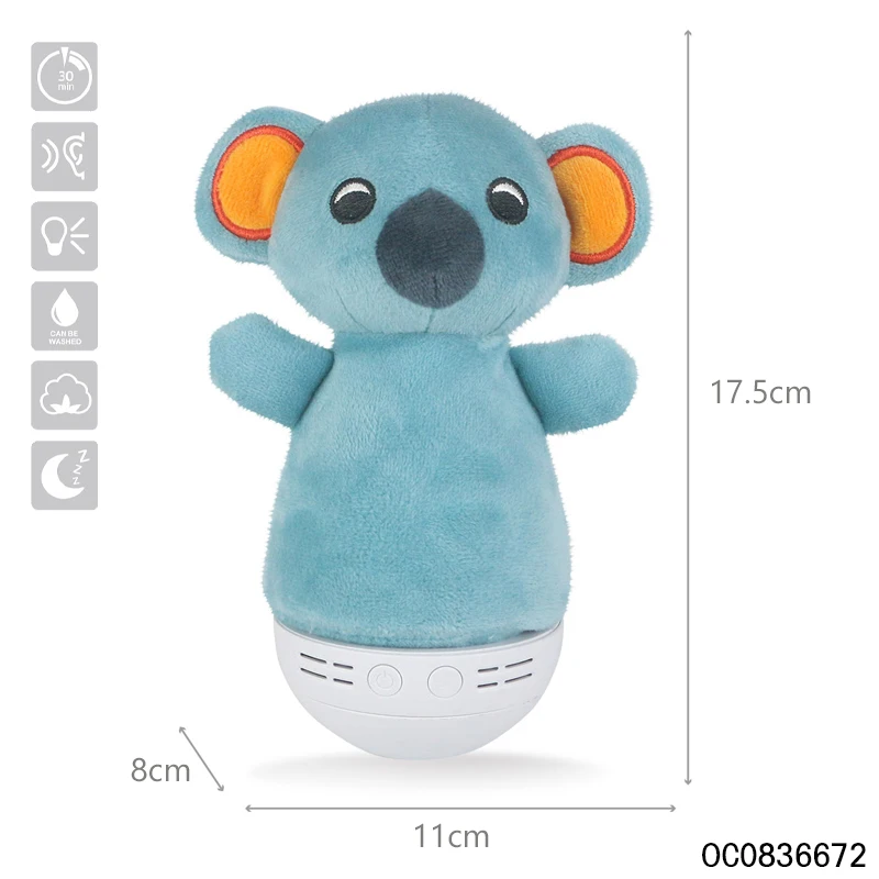Led music lighted up koala bear soft roly poly toys plush custom for baby sensory