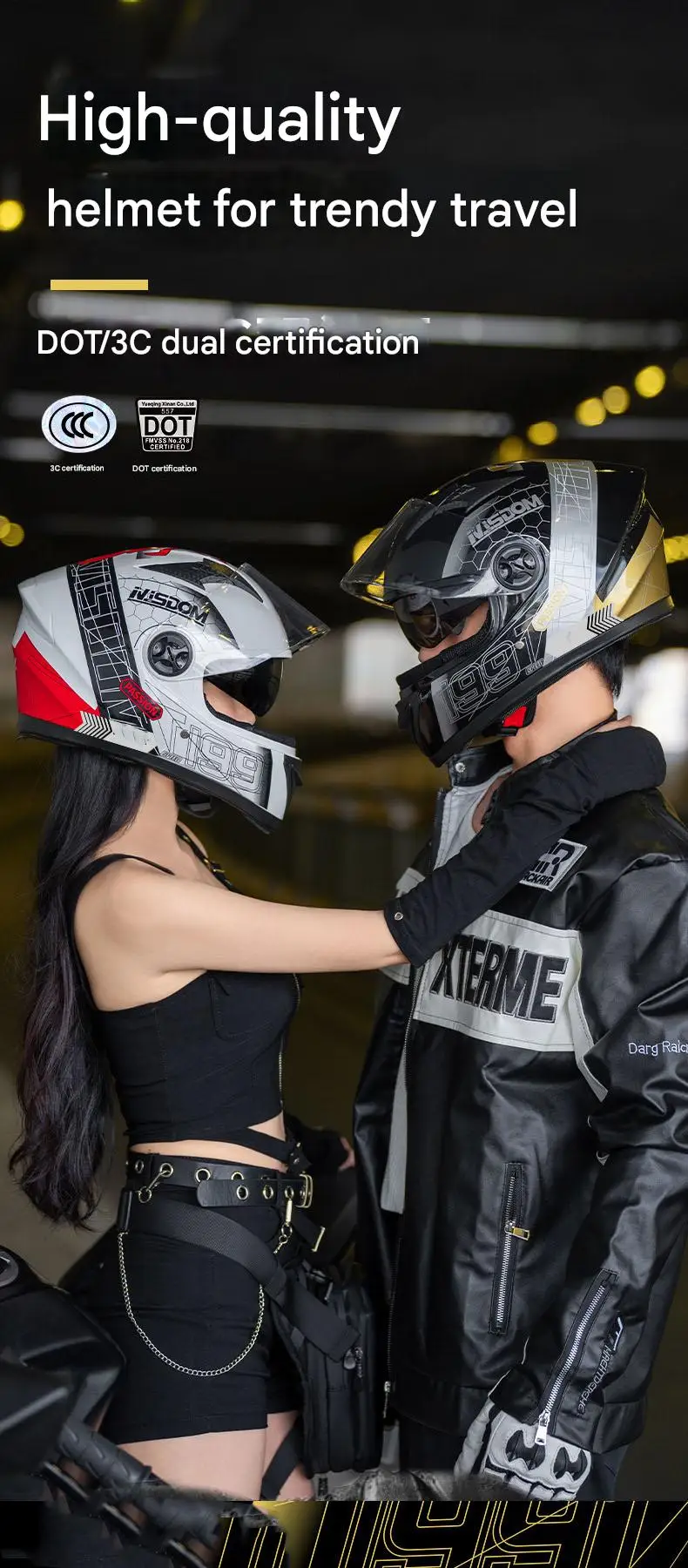 New 3C Certified DOT Approved Full Face ABS Motorcycle Helmet with Double Transparent Mirrors All Seasons