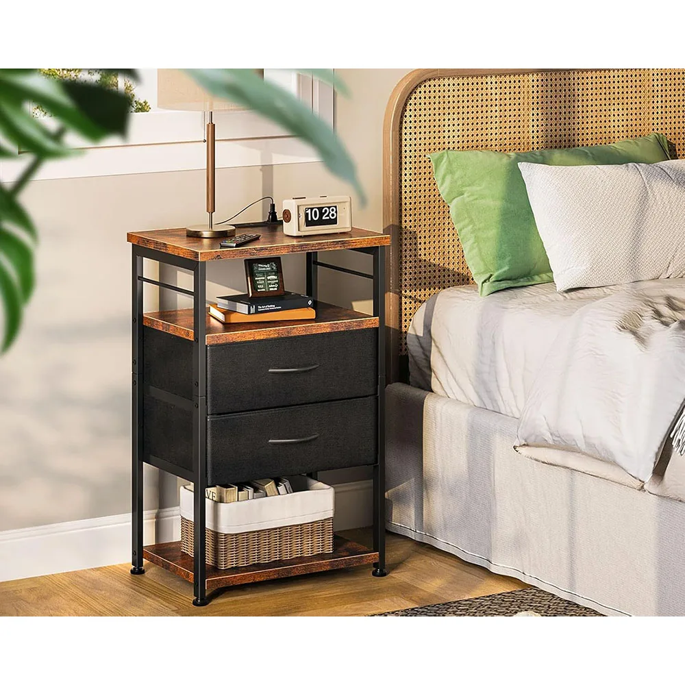 Modern 4-Tier Storage Bedside Nightstand Tall Night Stand with Charging Station and Drawers for Home Bedroom End Table factory