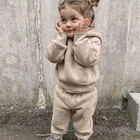 Cheap 2021 Cheap Fleece Plain Lovely Pullover Kids Girls Hoodie Set Sweatshirt Tracksuits