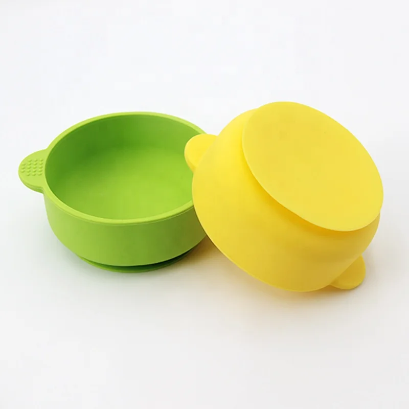 Eco-friendly free BPA no slip food grade silicone feeding baby bowls with suction