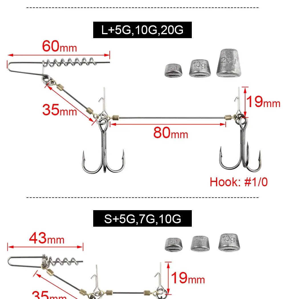 Spinpoler Stinger Rig Fishing Hook With Lead Sinker Weight 5g 7g 10g