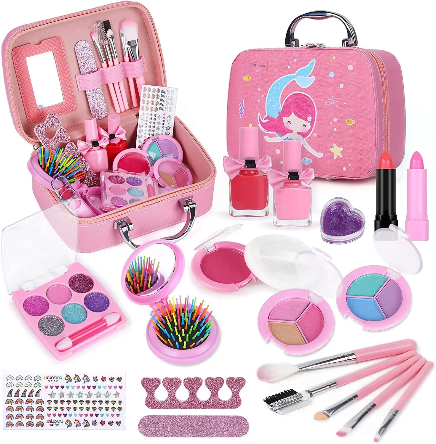 Soli Kids Makeup Kit For Girl Real Make Up Set Washable Makeup Toy For Toddler Safe & No Toxic Play Cosmetic For Children