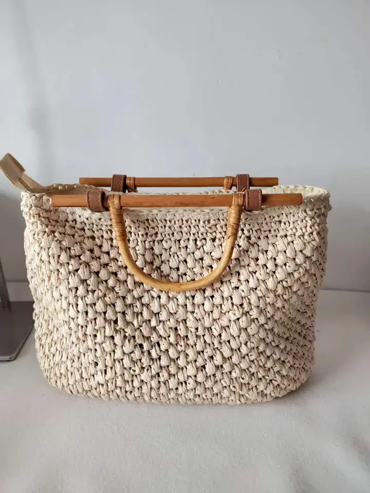 Simple straw braided bag beach bag woven portable women's bag manufacturers casual retro for women