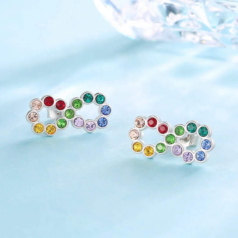 Earing Jewelry Colorful Rainbow Rhinestone Stone Stud Earrings 925