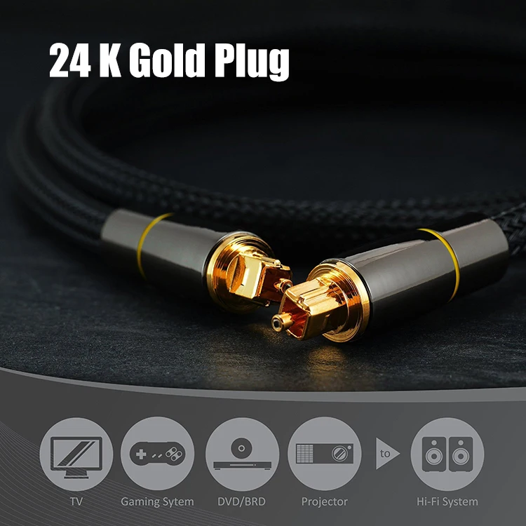 High Quality 24K Gold Plug 1m Digital Fiber Optical Audio Toslink Cable