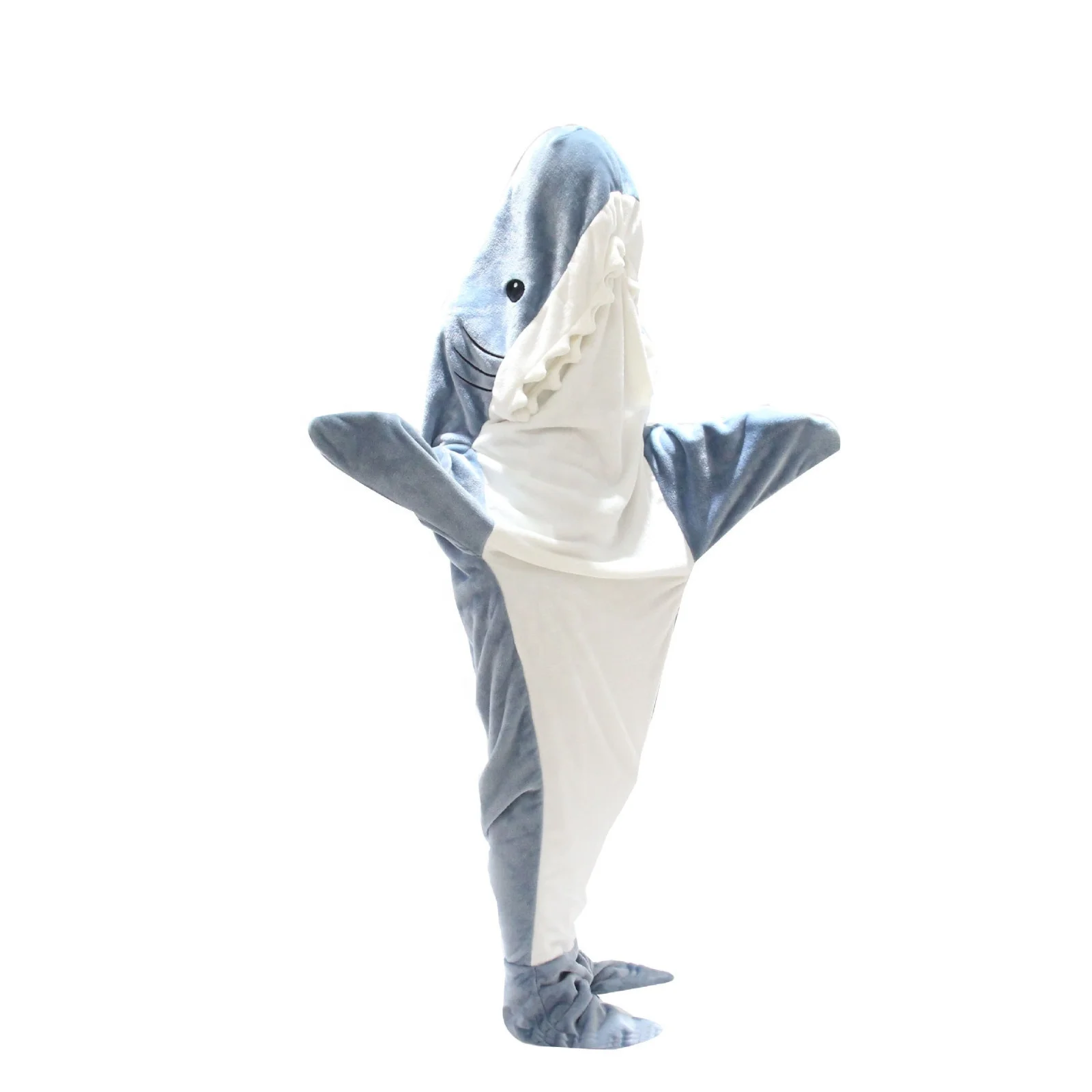 Premium Adult Shark Blanket Hoodie Cozy Flannel Hoodie Blanket with Shark Fin Design