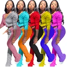 Women Zip Hoodie New Arrival Wholesale Women 2pc 2 Piece Colorful Zip Up Hoodie With Stacked Leggings Set