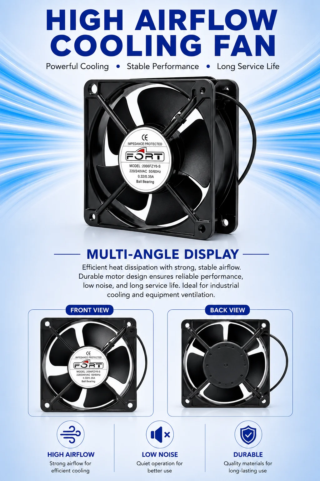 Axial Flow Cooling Fan, 20060mm, 2006FZY6-S, FORT, 220V - detail 6