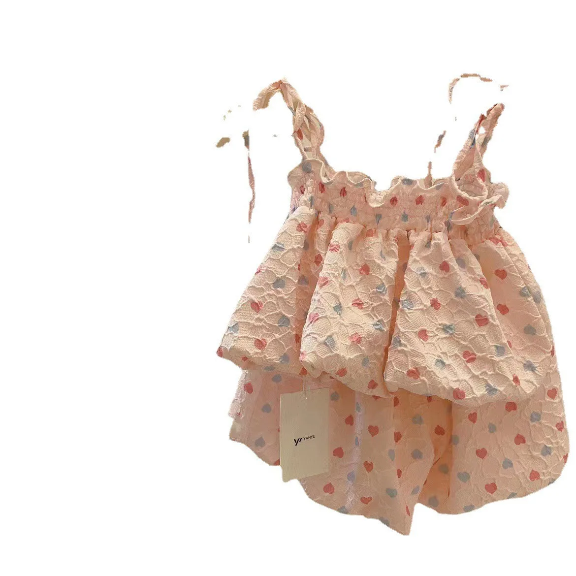 2023 Girls' new love sweet suspender suit polka dot top shorts two-piece baby girl set