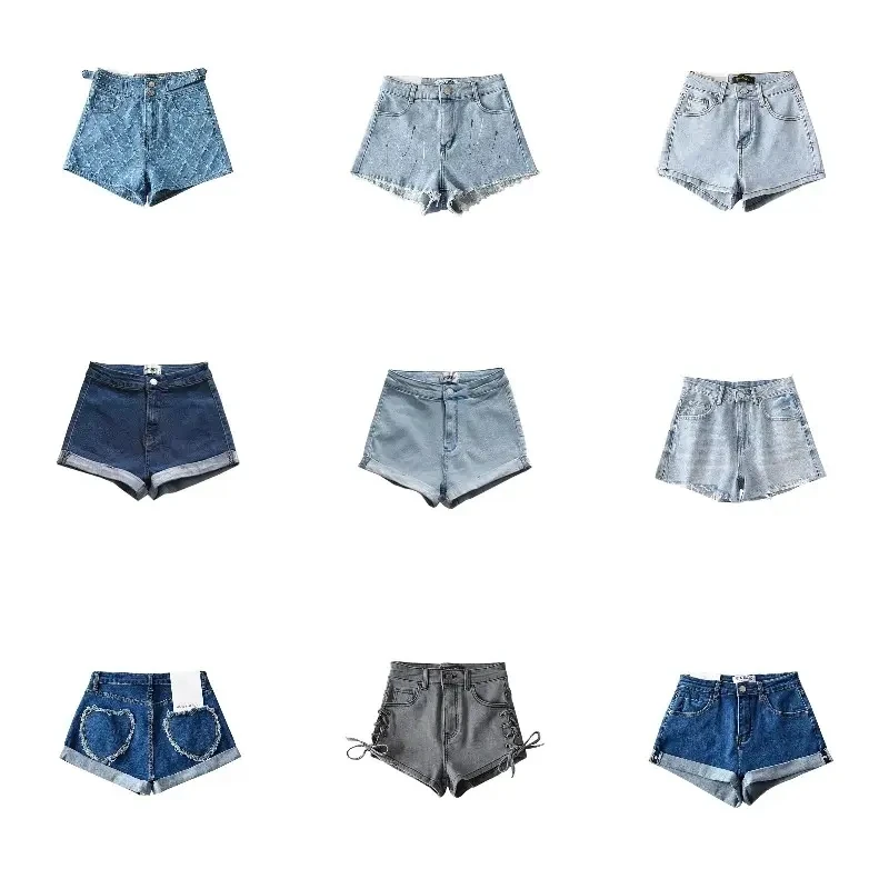 2024 New Arrivals Women Summer Shorts Basic Washed Ripped Stretch Skinny High Waist Denim Shorts