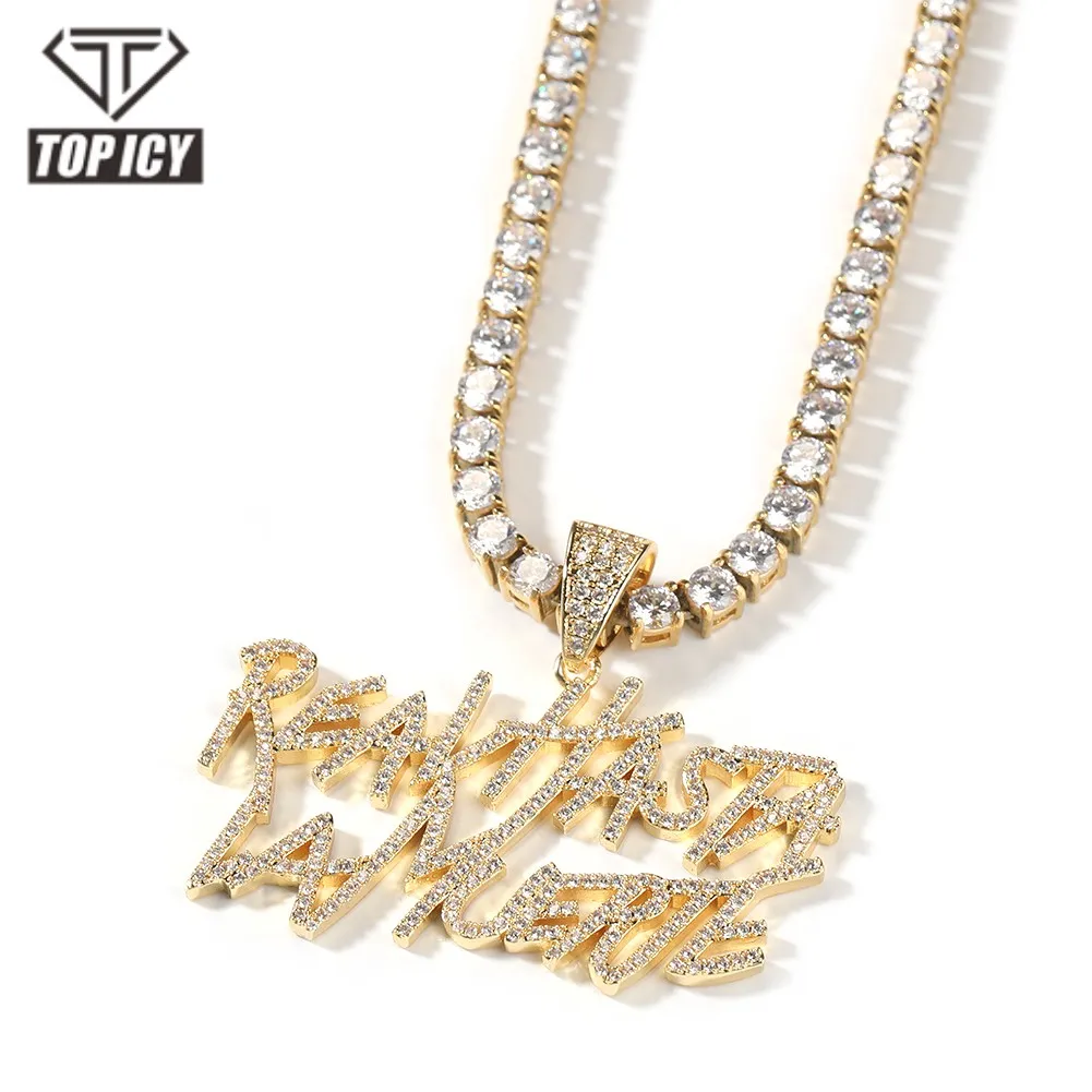 Hip Hop Jewelry Real Hasta La Muerte Anuel AA Pendant Necklace Iced Out 5A CZ Pendant Necklace Gold Plated for Men Women