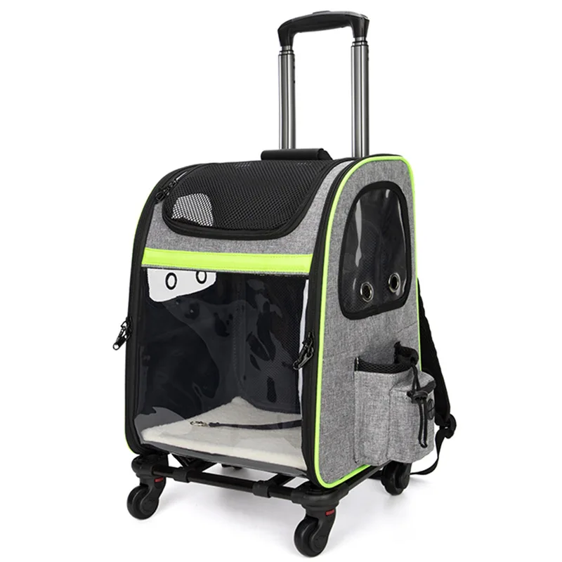 product multifunctional expandable water resistant mesh and visible pvc design pet carrier bag with wheel soft sided comfort travel-51