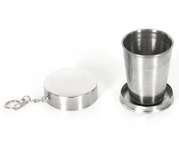 H311 Outdoor Travel Picnic Drinking Wine Cup With Keychain Folding Mug Portable Stainless Steel Collapsible Cup