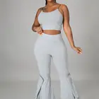 Suit D Ladies 2021 Summer New Style Ruffled High Waist Slim Flared Pants Casual And Comfortable Two-piece Suit