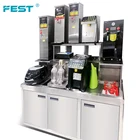 Commercial Boba Shop Working Table Container Milk Tea Bar Counter With Equipment Stainless Steel Bubble Milk Tea Counter