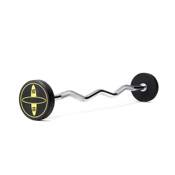Gym fitness equipment black urethane EZ curl barbell