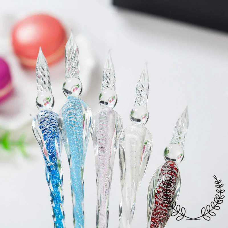 Crystal Glass Dip Pen Fountain Pen With Colorful Promotional Signatures Pen for Gift