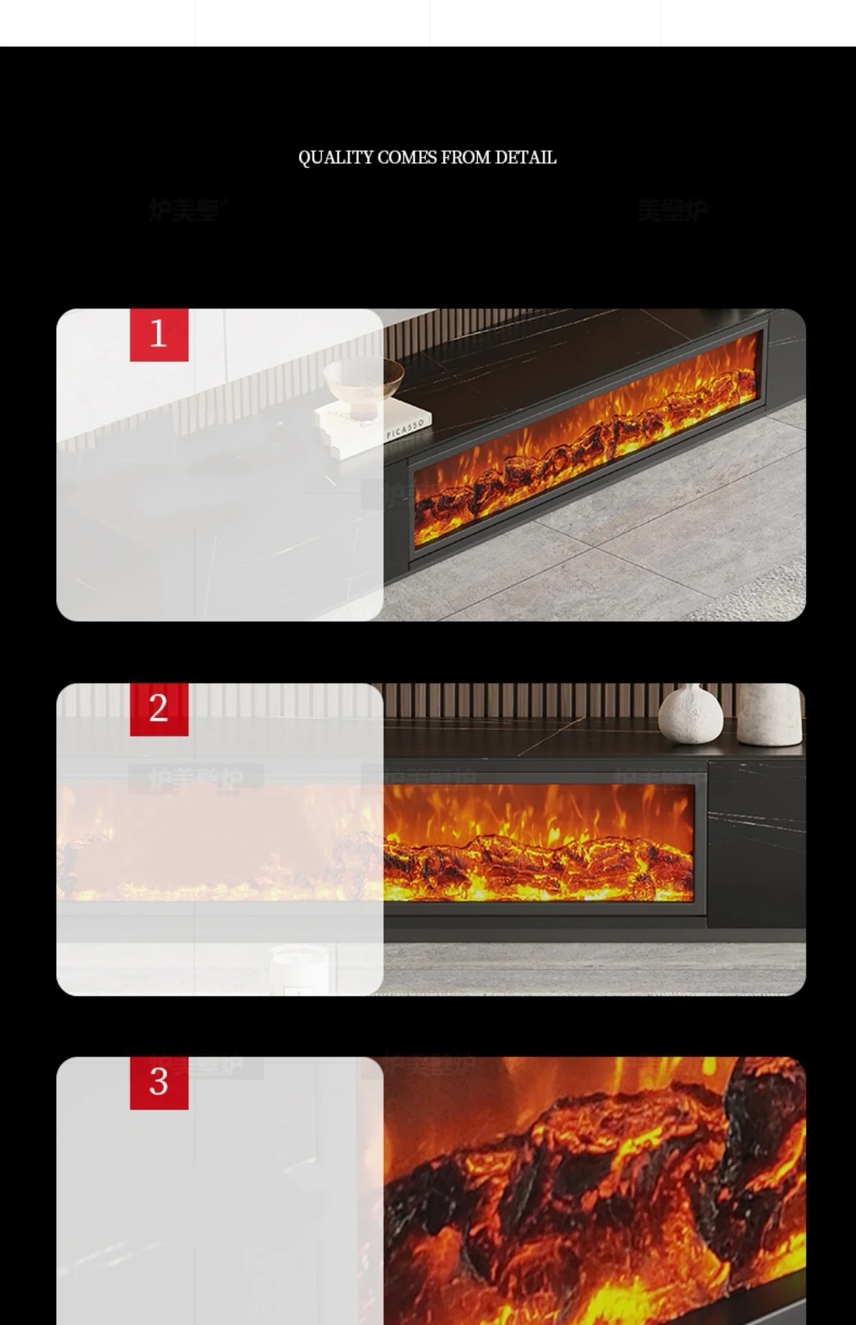 Electric Fireplace, LED, Wood - detail 8