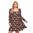 Print Evening New Design Ladies Floral Print Dress Sexy Long Puff Sleeve Plus Size Evening Dress For Women