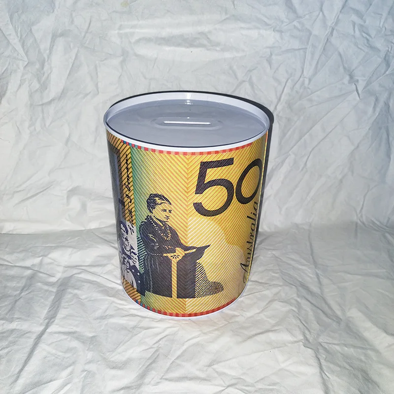 Wholesale Creative Savings Jar Tin Coin Bank Australian Dollar Pattern Money Box