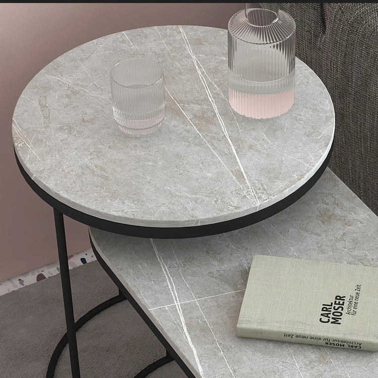 Hot Selling Living Room Modern Furniture Side Table Set Coffee Table With Stone Plate Stool