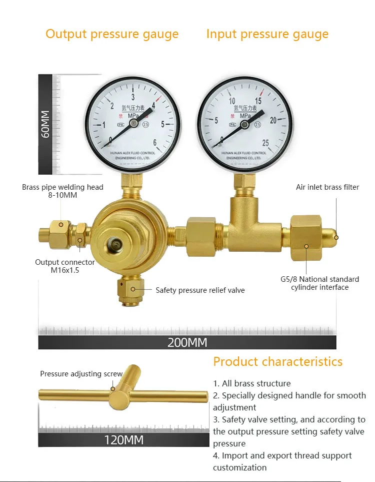 High Pressure Nitrogen Regulator 370 All Brass For Pirity Gas 6 25mpa