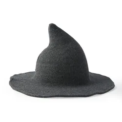 Women Knitted Wool Cap Foldable Cosplay Costume Witch Hat for Halloween Party Masquerade