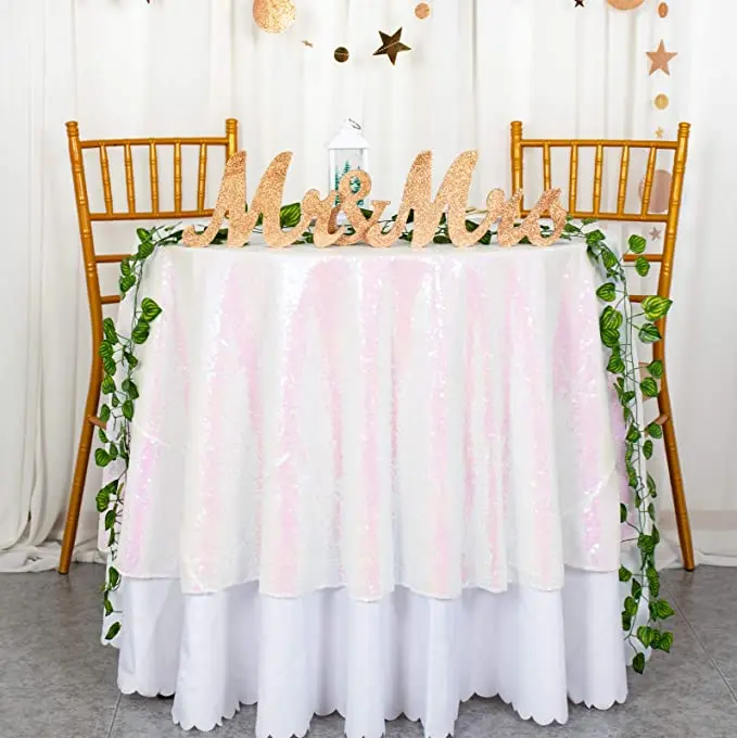 Best Sale Sparkling Iridescent White Sequin Tablecloth for Wedding Event