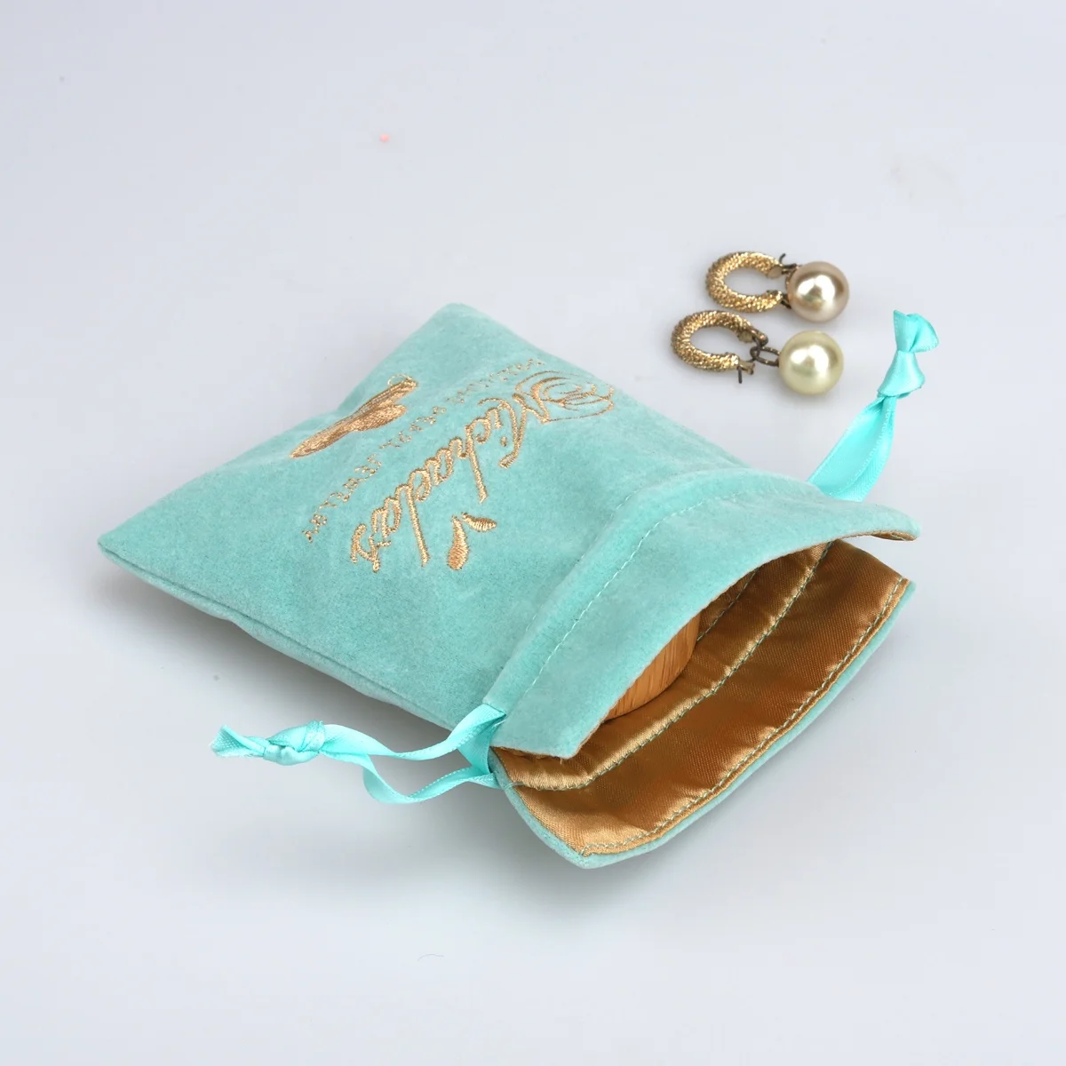 High End Embroidery Small Velvet Packing Drawstring Bag For Earring Amulet Jewelry