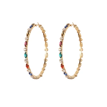 87mm Gold plated Rhinestone Crystal Round hyperbole luxury big large hoop earrings Wholesale Fashion Jewelry for women MJE002