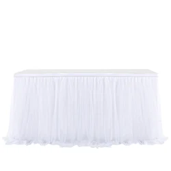 Table Skirt Baby Shower Tulle Table Skirting with Gold Brim Round and Rectangle for Birthday Party,Gender Reveal Wedding