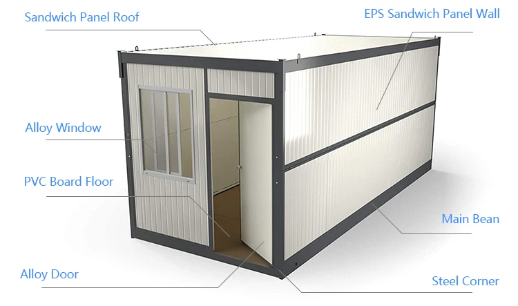 20ft Steel Structures Folding Living Prefab Modular Homes Stackable