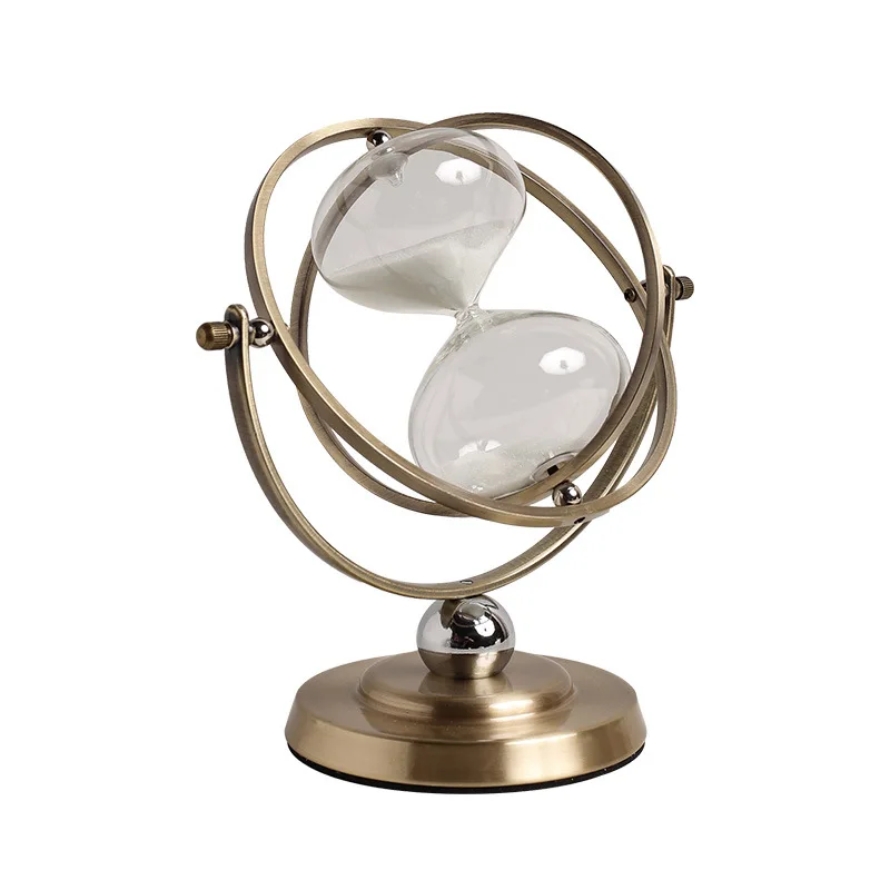 Rotating Globe Style Hourglass Timer Antique Bronze Finish Modern Decorative Home Office Desk Ornament Time Management Tool