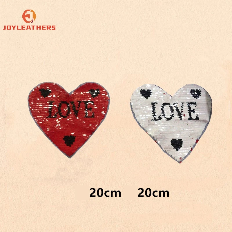 Custom Wholesale Embroidered Fusible Sequin Embroidery Heart Iron On Patches for Clothes