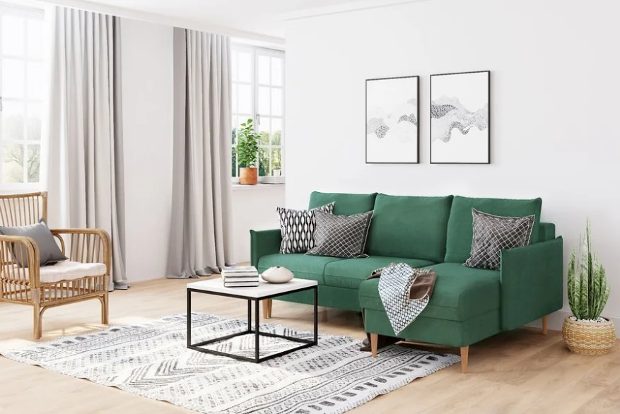 Modern Green Fabric Corner Sofa Bed Stylish Living Room Furniture - Buy