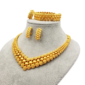 Duoying OEM dubai 24k gold plated ladies jewelry set wedding jewelry display set luxury