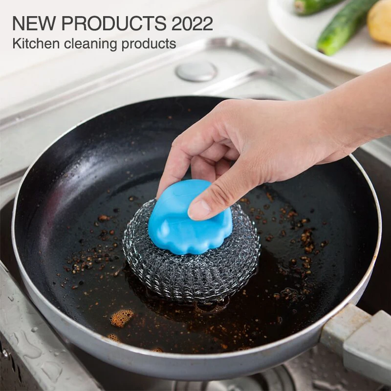 New products 2023 Kitchen scourer /Wire Steel Cleaning Brush/clean ball steel wire wash pot brush with handle