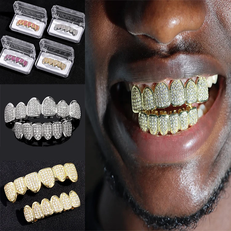 Silver Bling Hip Hop Grillz Mold Kit De Dent Vvs Moissanite Zircon Iced