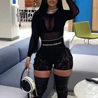 Shorts Short Nightclub Lady Lace High Waisted Zipper Shorts Black See Through Patchwork Short Pants
