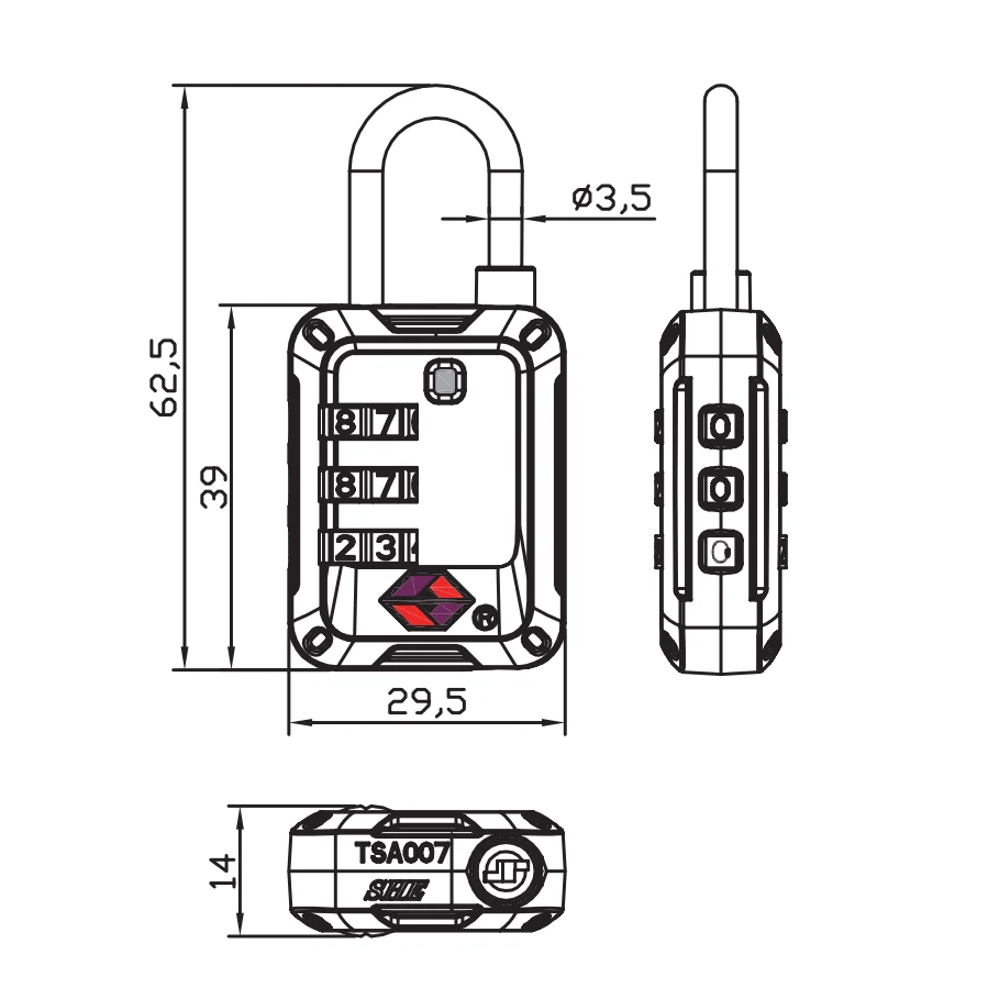 Rarlux Tsa Padlock 3 Digital password Luggage Bag Zinc Alloy lock body combination wheel suitcase combination padlock