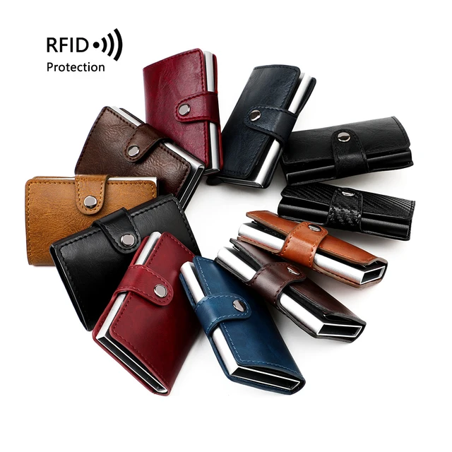 RFID Blocking Cards Holder Wallet PU Leather Credit Cards Holders With Aluminum Alloy Carbon Fiber Purse Custom Logo Packaging
